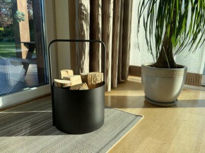 Kaminholzkorb Holzkorb Kaminholzregal Brennholz Loft Stahl Schwarz Ø34cm 55cm