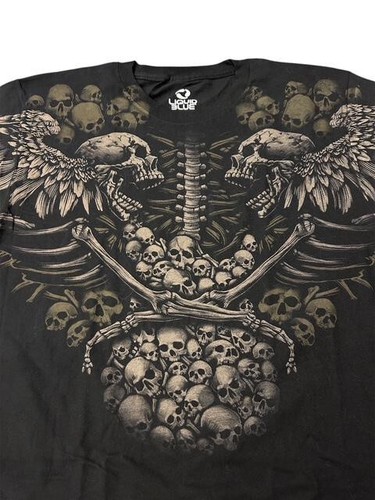 Camisa Azul Líquido Para Hombres Camiseta Gráfica Calavera Gótica Catacumba Morgue Negra Muerte Nueva Sin Etiquetas - Imagen 2 de 4