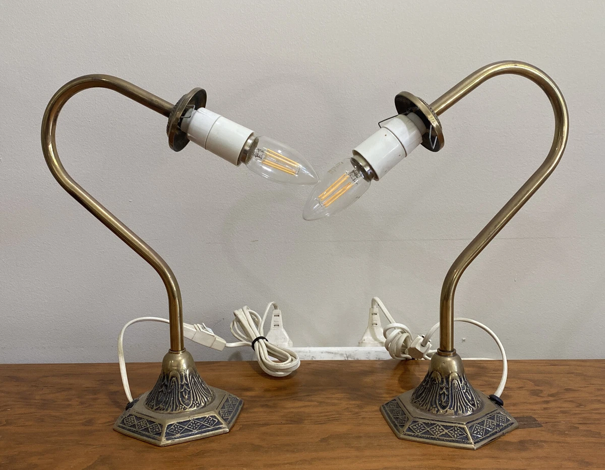 2 Vintage Southern Aurora Brass Goose Neck Table Lamps Lights eBay