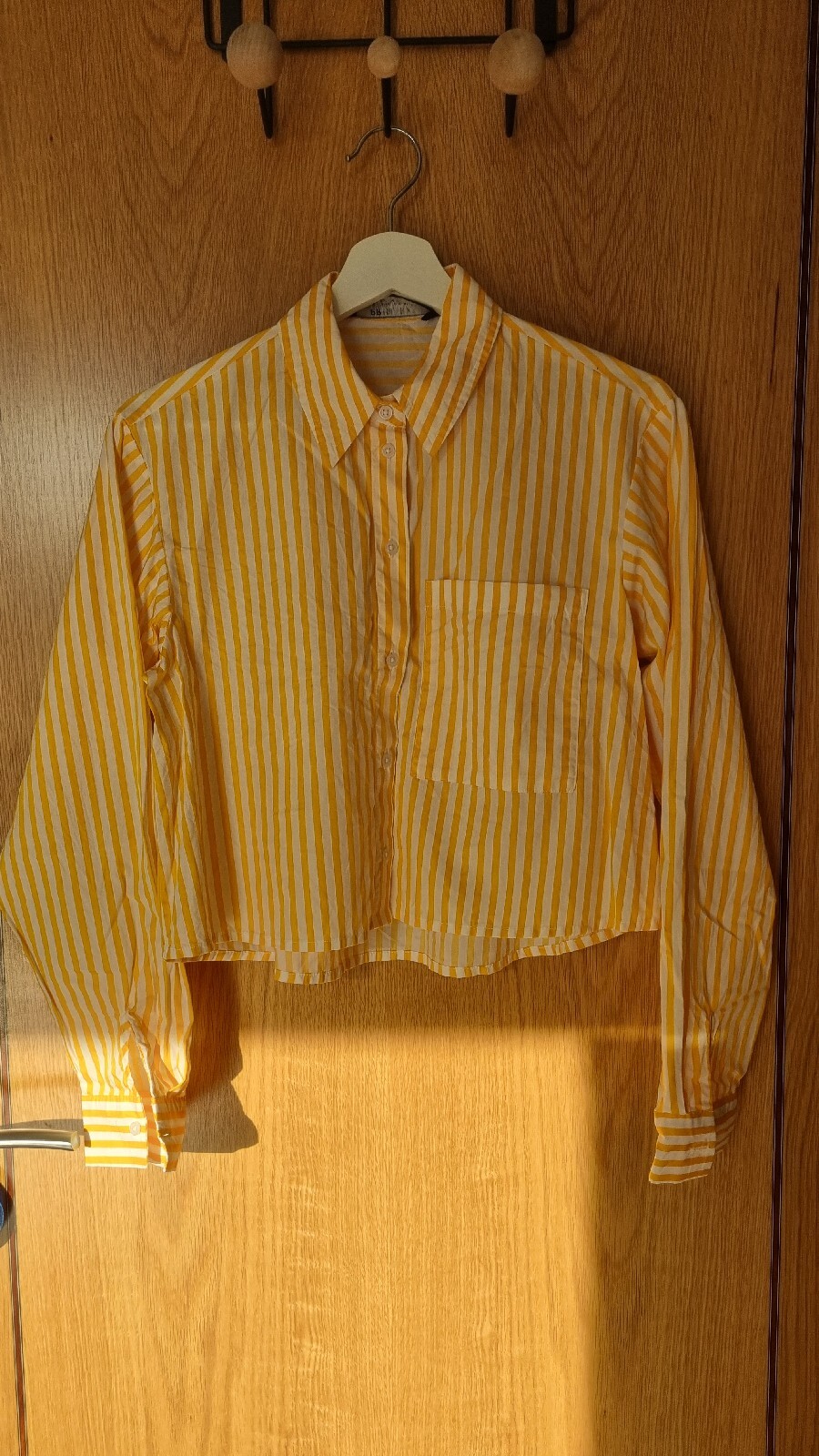 Womens PRIMARK Cute Casual Formal Yellow Striped Crop Button Shirt