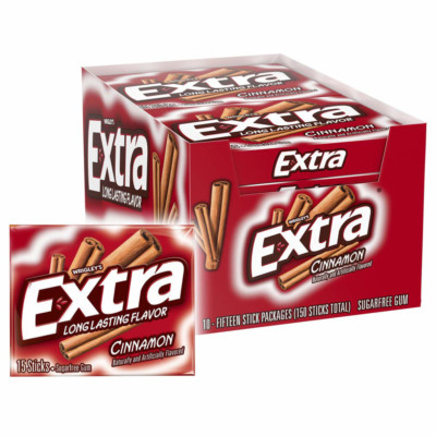 Extra Cinnamon Sugarfree Gum, 15 Count Pack of 10 piece