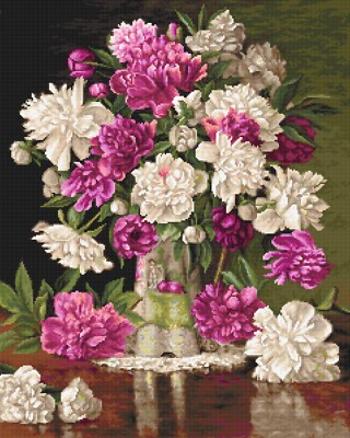 Red and White Peonies Cross Stitch Kit by Luca-S