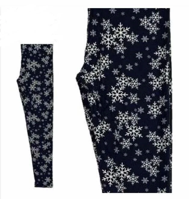 LuLaRoe LEGGINGS TC CHRISTMAS DREAM COLLECTION NAVY BLUE WHITE