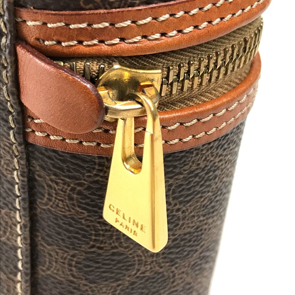 バッグ CELINE Macadam Vanity Pouch Bag tagged Celine Macadam Pattern Pouch Vanity Bag Brown 2Way Authentic