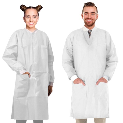 Disposable Lab Coats for Adults Large. Pack of 10 White SMS Knee Length Lab C...