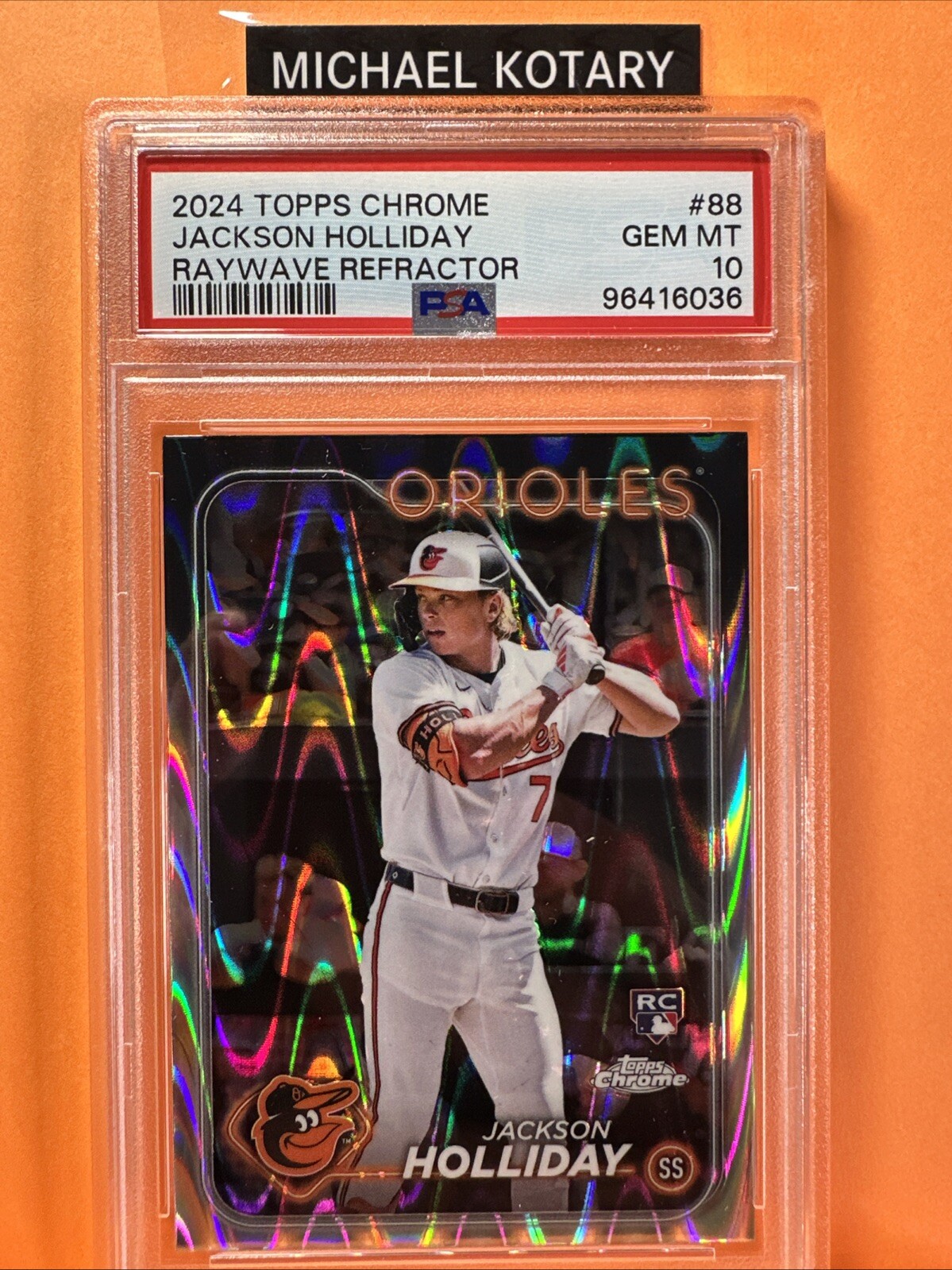 JACKSON HOLLIDAY 2024 TOPPS CHROME RAYWAVE REFRACTOR PSA 10 Orioles Rookie #88