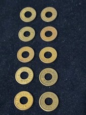 5 CENTS IN TRADE TOKENS 10 PIECE LOT 5 OLD MARKETING PIECES LARGE CENTER HOLE