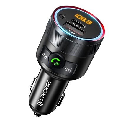 Syncwire Bluetooth 5.4 FM Transmitter for Car, 38W PD&QC3.0 Dual USB Charging...