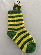 John Deere Kids Socks Size 9-1.5 Yellow Green Striped Farm Tractor Warm