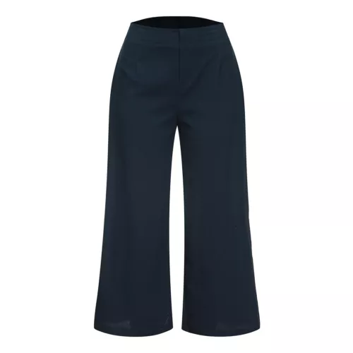 Women Cotton Linen Capri Culottes Cropped Wide Leg Elastic Waist Trousers Pants - Picture 7 of 18