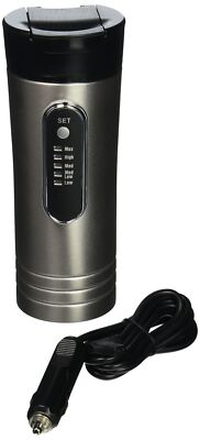 RoadPro RP0719 12-Volt 15oz. Premium Heated Travel Mug, Silver, Black