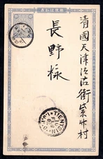 JAPAN 1902 CHINA 1 1/2 SEN POSTAL CARD TO TIENTSIN DURING JAPANESE OCCUPATION