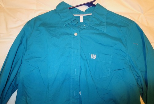 Cinch Juniors Teen Girls Long Sleeve Buttons Western Top Shirt Solid Blue Sz L - Picture 2 of 5