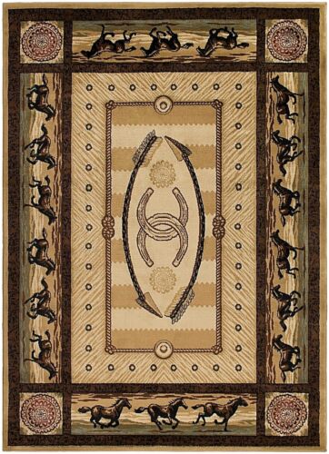 Cheyenne Area Rug Lodge Cabin Wild Horses Horseshoe Western *FREE SHIPPING* - Picture 5 of 7