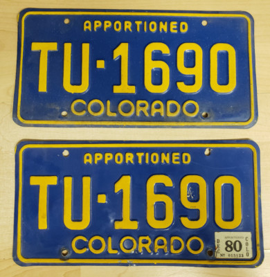 Colorado apportioned EXPIRED Vintage License Plate TU-1690 Cool Number