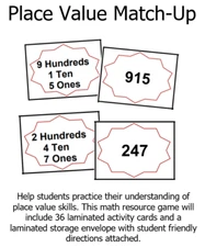 Place Value Match-Up Math Center Classroom Homeschool Learning Resource Game