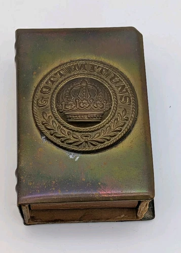 Antique WWI German Brass Matchbox Holder Gott Mit Uns Army Match Prussian Old 1