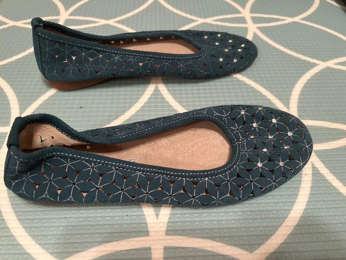 Diamant ballerina flats jean blue perforated suede with cushion