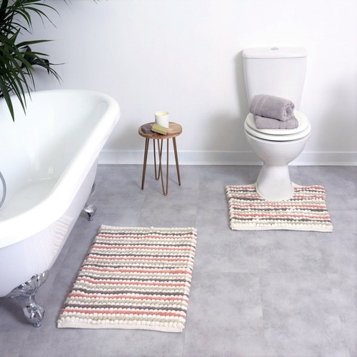 Tappetino da bagno grosso a righe Bobble due pezzi tappetino da bagno e piedistallo set di lusso - Foto 4 di 49