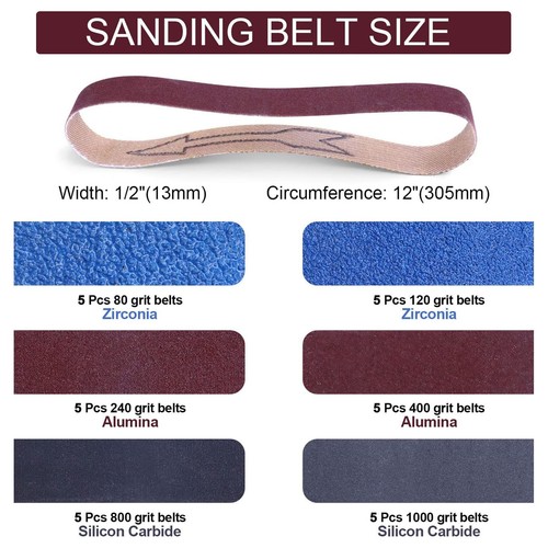 30x Sanding Belts Assortment Knife Sharpener Sandpaper Belt Set 1/2in 12in - Picture 14 of 22
