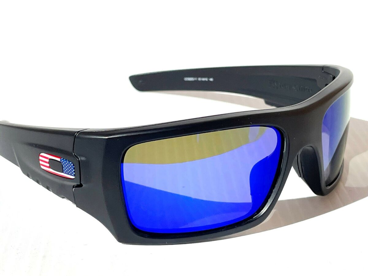 NEW Oakley Det Cord Black Matte USA Flag POLARIZED Galaxy Blue Sunglass  9253-11