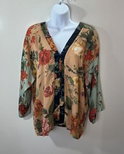 FARM RIO Women's Blouse Size S Flowy Multicolor Floral Contrast Print Boho Gypsy