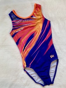 GK-Elite-Gymnastic-LEOTARD-Purple-Pink-SUNSET-TIDE-Bodysuit-SPANGLEZ-BLING-Sz-AS
