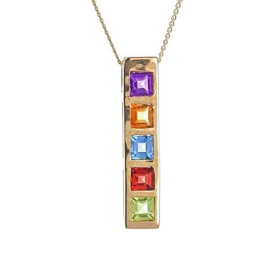 Halskette 9 kt Gelbgold 0,76 kt quadratisch natürliche Edelsteine verpackt Geschenk