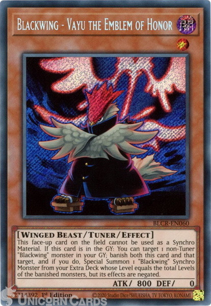 BLCR-EN060 Blackwing - Vayu the Emblem of Honor :: Secret Rare 1st Edition Mint