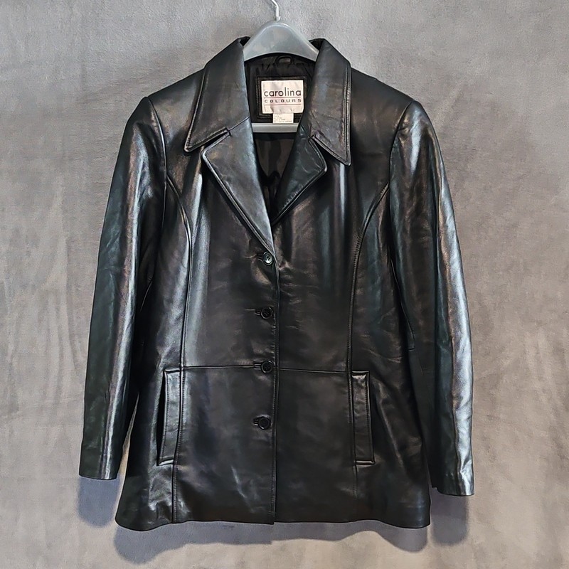 Carolina Colours Women's Black Genuine Leather Button Collared Jacket XL 81011