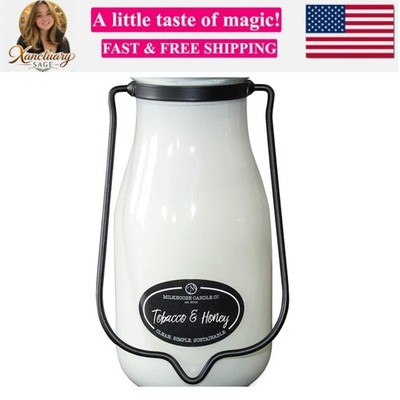 Milkhouse Tobacco & Honey Soy Candle, 14 oz Milkbottle, 90+ Hr Burn