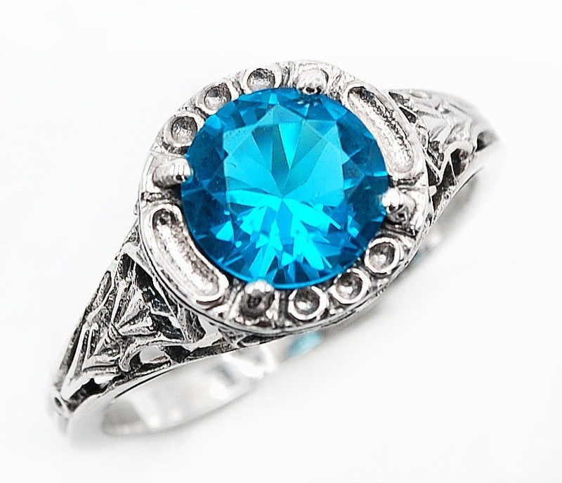 2CT Heat Treated Blue Topaz 925 Sterling Silver Art Deco Look Ring Sz 9 Z6-6