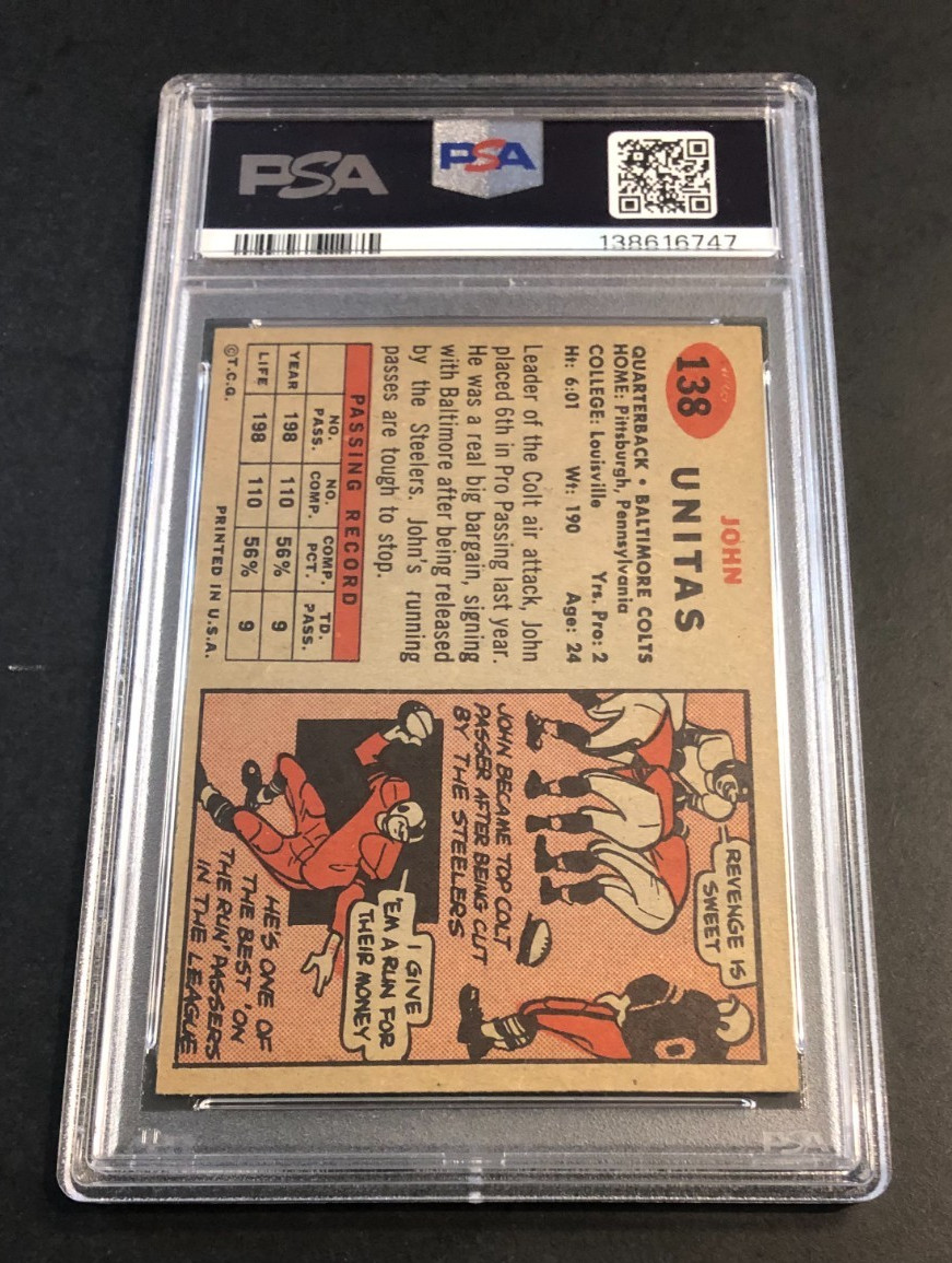 1957 Topps John ( Johnny ) Unitas ROOKIE #138 PSA 6 EX-MT! JUST GRADED! view 6