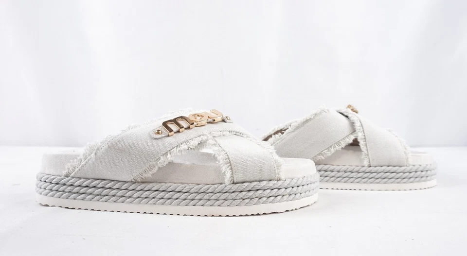 MOU Criss-Cross Rope Slide Sandal In Recycled Canvas Orange (Beige) Women's US 7 - Image 3 of 4