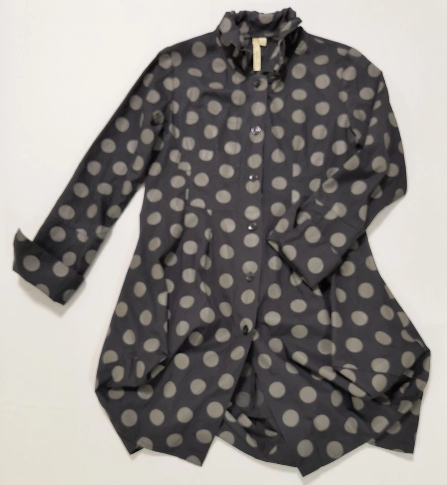 Cómoda túnica esculpida de algodón de gran tamaño con botones manga M a lunares de EE. UU. XS Foto 3 de 4