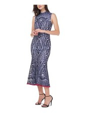 JS COLLECTION Womens Blue Lined Sleeveless Midi Formal Mermaid Dress 2