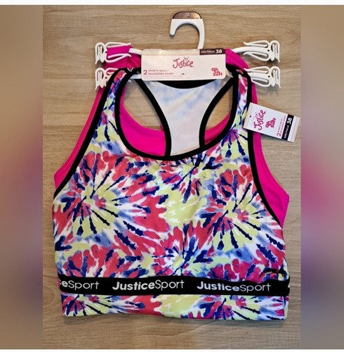 Justice Girls 2 Pack Pink and Tie-Dye Racerback Sports Bras. Size 34, 36 & 38 - Picture 3 of 9