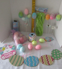 Lot of Mixed Easter Spring Decorations Craft Supply Eggs Ribbon Picks Etc.