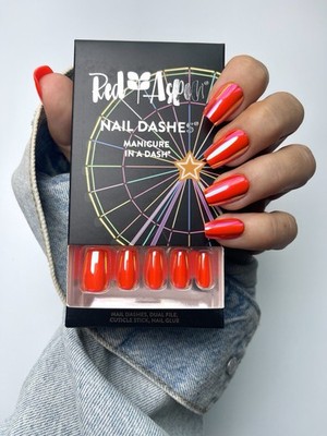 Red Aspen Press On Nails~ Flossie, Medium Coffin Halo NIB