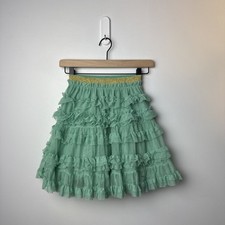 Mini Boden Girls Tiered Tulle Ruffle Skirt - Seafoam Green Gold - Size 4-5Y