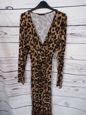 LADIES M&S COLLECTION BROWN MIX LEOPARD PRINT BELTED MIDI DRESS SIZE 18 LONG