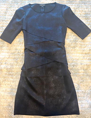 Tahari Arthur S. Levine Womenβs Black Layered Sheath Dress 3/4 Sleeve Size 4