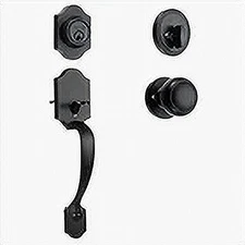 Front Door Handle and Deadbolt Set Matte Black Knob OPEN BOX return 111425A