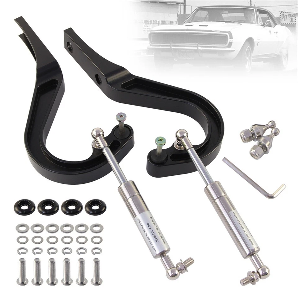 Kit de bisagra de capó de aluminio Billet izquierdo+derecho para maletero Chevrolet Camaro 67-19 negro Foto 4 de 4