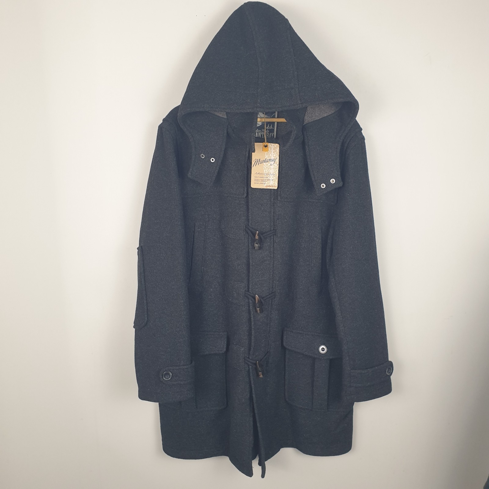 Mantaray Duffle Coat Mens XXL Charcoal Jacket Wool Blend Toggle Heritage Hood