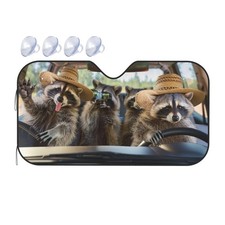 Funny Raccoon Car Windshield Sun Shade Raccoon Foldable Sunshades Front Sun V...