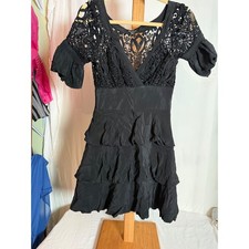 Bebe Black Lace Tiered Ruffle Mini Dress Short Sleeve V-Neck XS