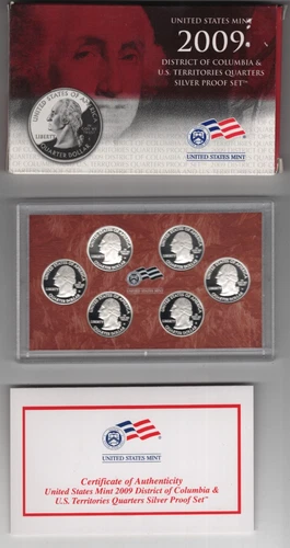2009 U.S. MINT SILVER PROOF SET DISTRICT OF COLUMBIA US TERRITORIES QUARTER 25¢