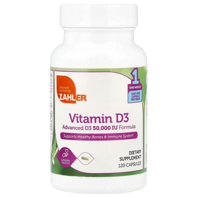 Zahler Vitamin D3 50 000 IU 120 Vegetable Capsules Gluten-Free, GMP Quality