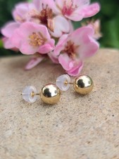 14k Solid Yellow Gold Ball Stud Earrings W/ Pushbacks 6.7mm Signed Infinite